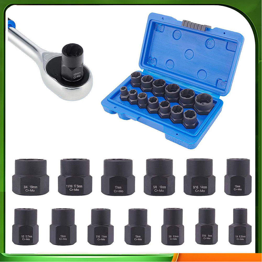Conjunto de 13 peças extrator de parafuso de ferrugem Interface 3/8 embalagem de caixa azul