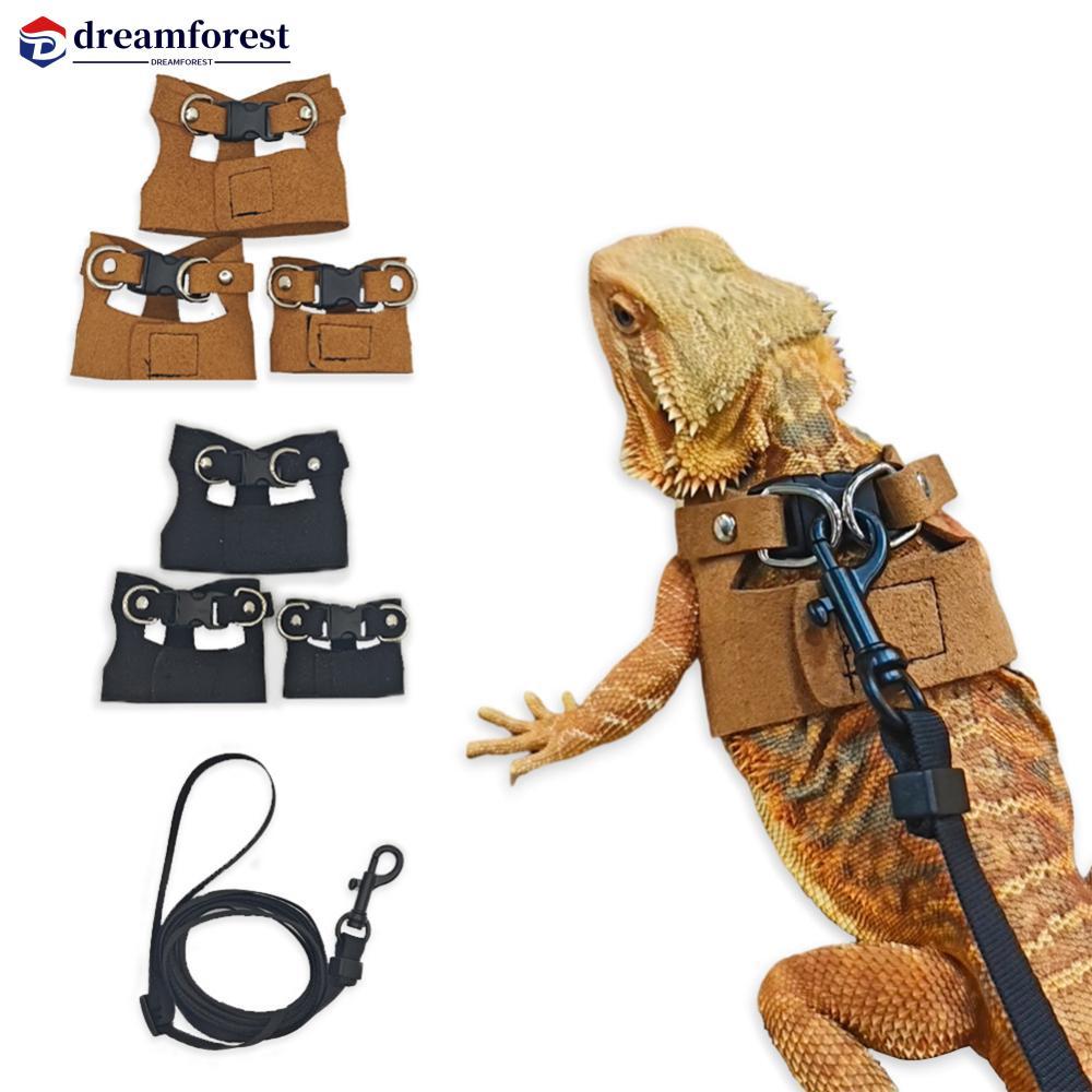 DREAMFOREST 3 Pçs Split Lagarto Trela Respirável Ajustável Réptil Arnês Tração Corda Pet Para Dragão Barbudo Camaleão Es