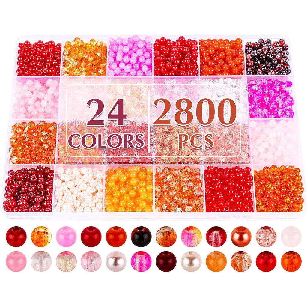 XSEINO About 2800 PCS 4mm Glass Beads Bracelet Making Kit,24 Assorted Red Elegant Series Colorful Crystal Beads for Brac