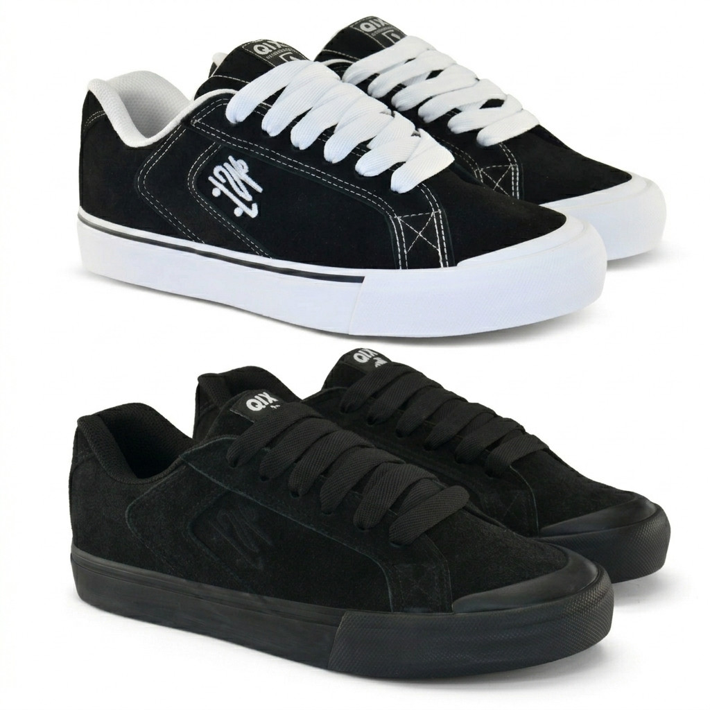 KIT 2 Pares Tênis QIX Chorão Park Preto/Branco e Preto Masculino Feminino