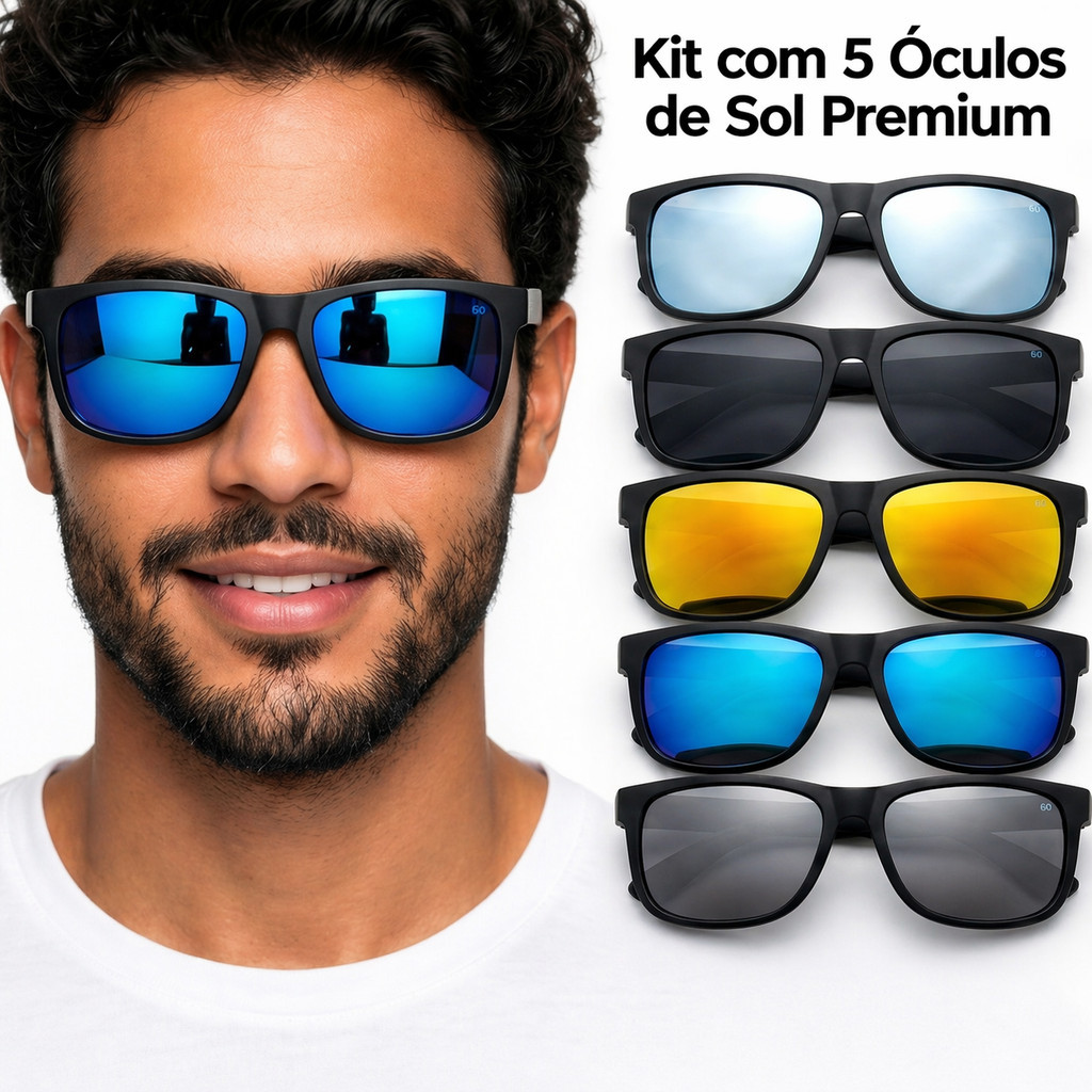 Kit 5 Óculos de Sol Polarizados Premium UV400 Masculino Feminino – Cores Sortidas Proteção Total e Qualidade Exclusiva