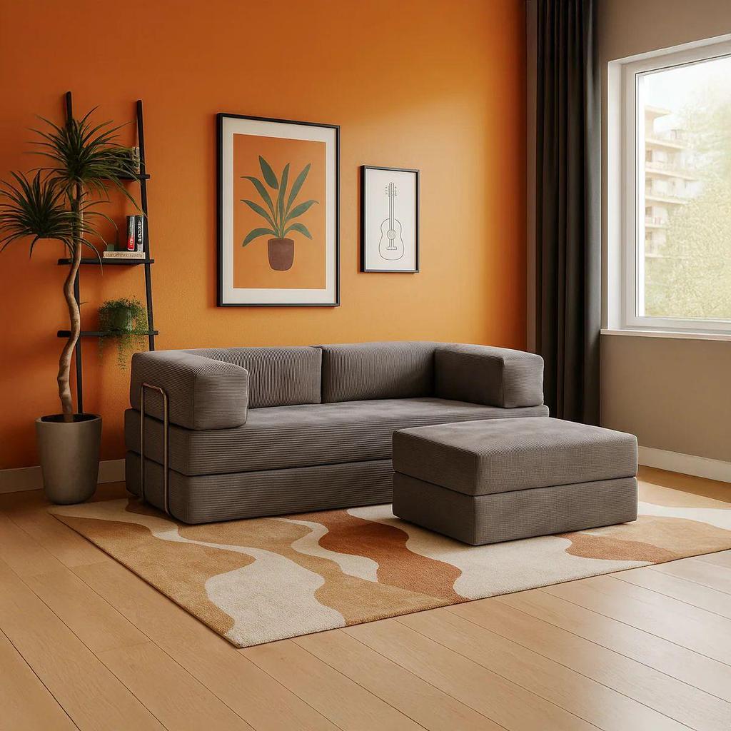 Imagem Sofá Cama Flowin Cotelê Retratil com Chaise para Sala Moderna Premium
