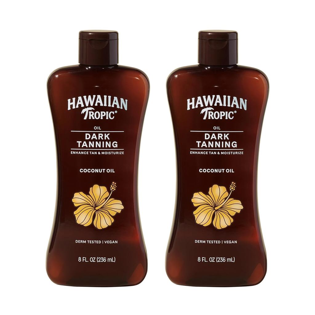 Óleo Bronzeador Hawaiian Tropic Dark, 8 Fl Oz | Óleo Corporal Hidratante com Manteiga de Cacau, Intensificador de Bron