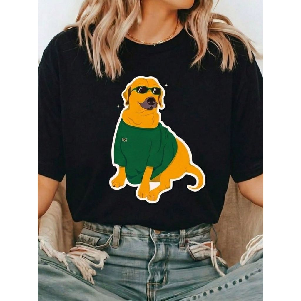 Camiseta Feminina Cachorro Caramelo Estiloso com Óculos – Brasil Core Camisa Estampada 100% Algodão Manga Curta