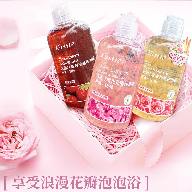 Kostine Real fresco flor pétala Gel de banho rosa jasmim flor de cerejeira creme de banho fragrância duradoura hidratant