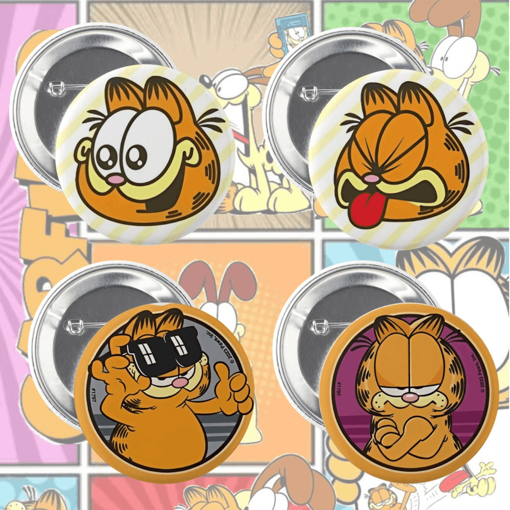 Kit 4 Bottons Garfield Gato Escolar Mochila Bolsa Broche Pin Alfinete Boton Botão Button 3,5cm 5,5cm