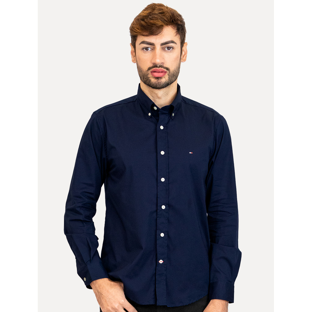 Camisa Tommy Hilfiger Original Masculina Regular Core Flex Poplin Azul Marinho