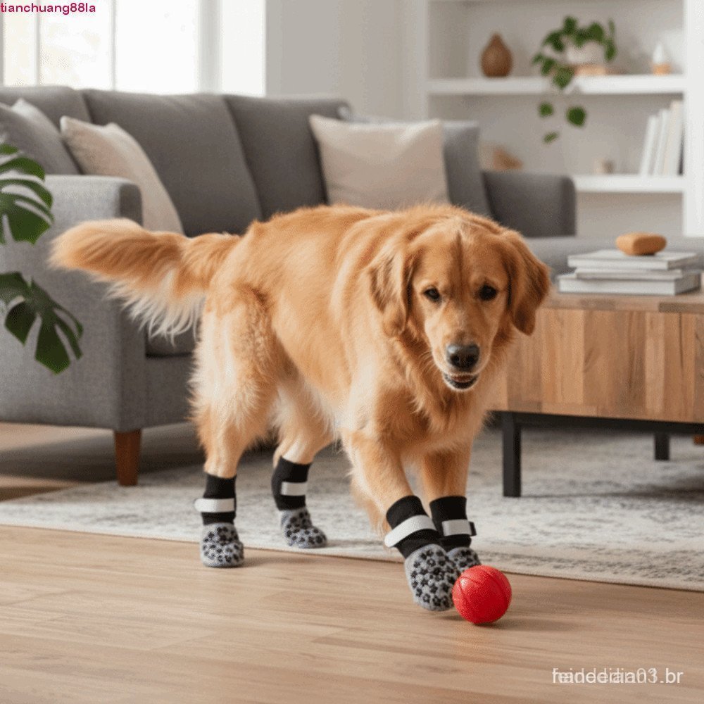 TIANCHUANG Conjunto de 4 Peças de Meias Antiderrapantes para Cães, Proteção Impermeável Refletiva para Animais de Estima