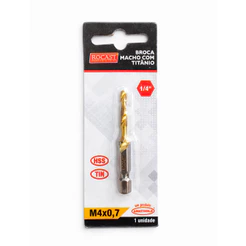 Broca Macho Aço HSS-TiN M4 x 0.7mm com Encaixe 1/4" Rocast 531,0003