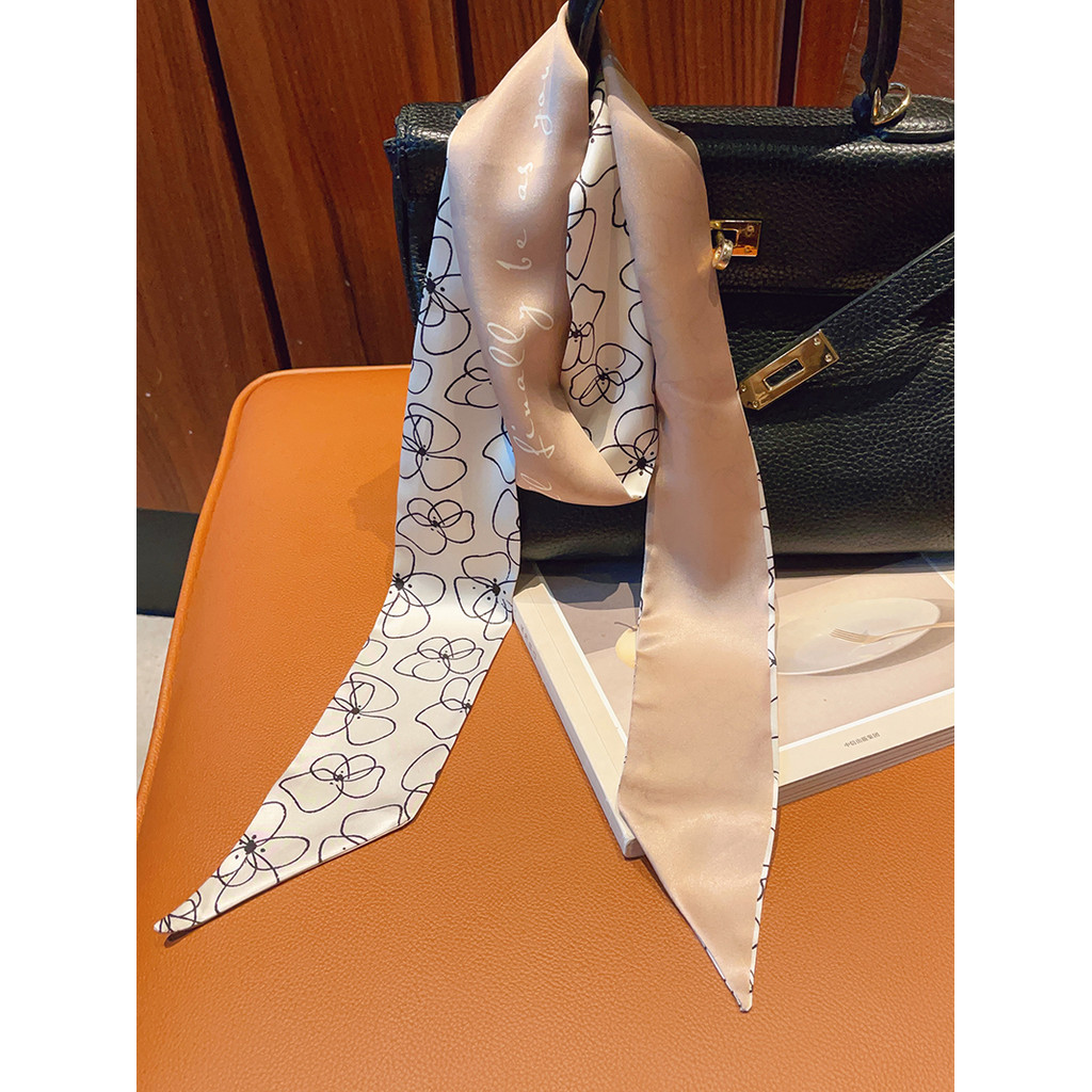 Nicho Design simples pintado à mão flor fita damasco bege gravata saco lenço de seda preto saco alça fita cachecol femin