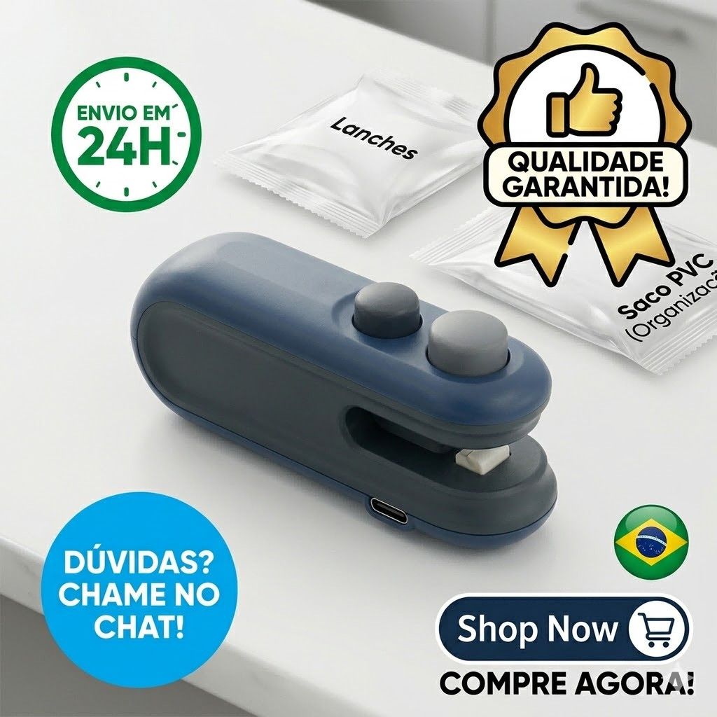 Mini Seladora De Embalagem Sacos Plásticos Portátil Fecha Pacote Alimentos Azul Pronta Entrega
