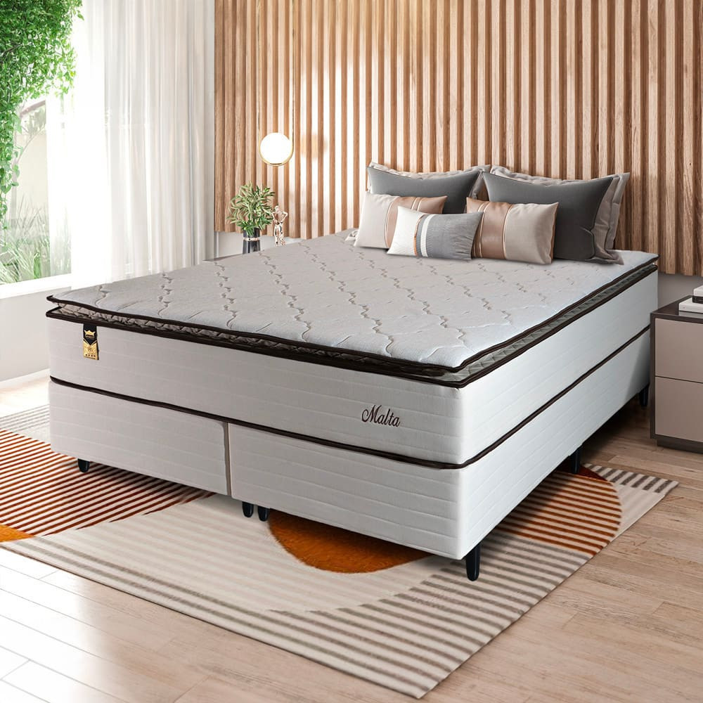 Cama Box Bipartida King Size Malta Linho Molas Ensacadas Espuma D26 Hellen