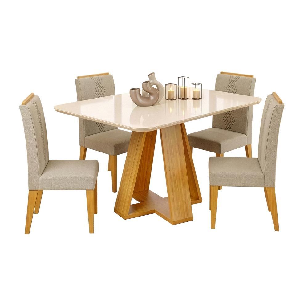 Conjunto Sala de Jantar Mesa Tampo em Vidro 1,20m Maria 4 Cadeiras Tati