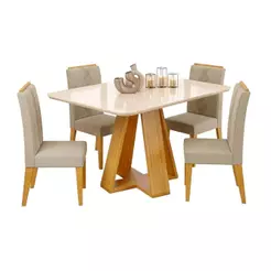 Conjunto Sala de Jantar Mesa Tampo em Vidro 1,20m Maria 4 Cadeiras Tati