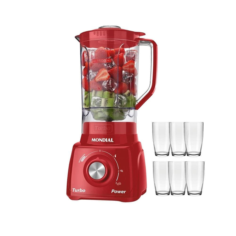 Liquidificador Mondial L99-FR Turbo Power Vermelho com 3 Velocidades com 6 Copos Nadir