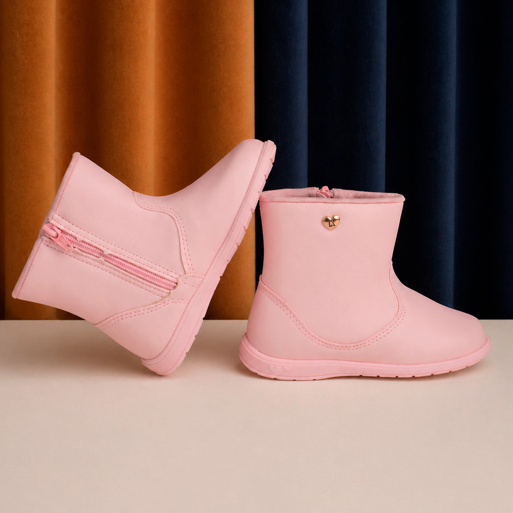 Bota Infantil Menina Kidy Soft Nude Coturno Cano Curto Casual Confortável Leve Anatômica