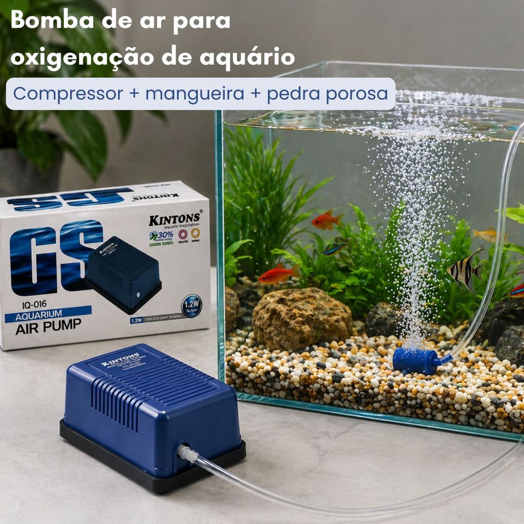 Compressor  Bomba Air Pump  Para Aquário 3l/min Bivolt Kintons Com Mangueira e Pedra Porosa