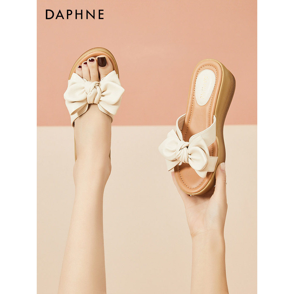 Daphne chinelos de salto cunha feminino verão exterior usar senhoras sandálias de sola grossa Bowknot 2026 novo estilo d