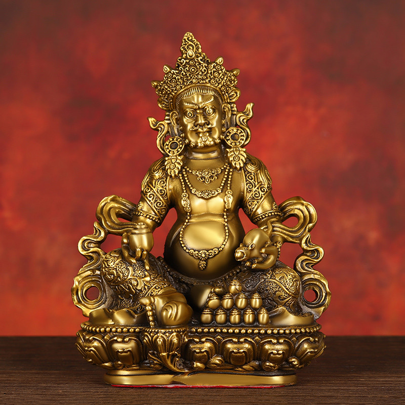 Ornamentos deus da riqueza amarelo cobre puro equitação dragão amarelo deus da riqueza estátua de Bronze estátua de buda