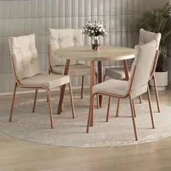 Conjunto Sala de Jantar 4 Cadeiras Dublin Carraro Rosê Cobre