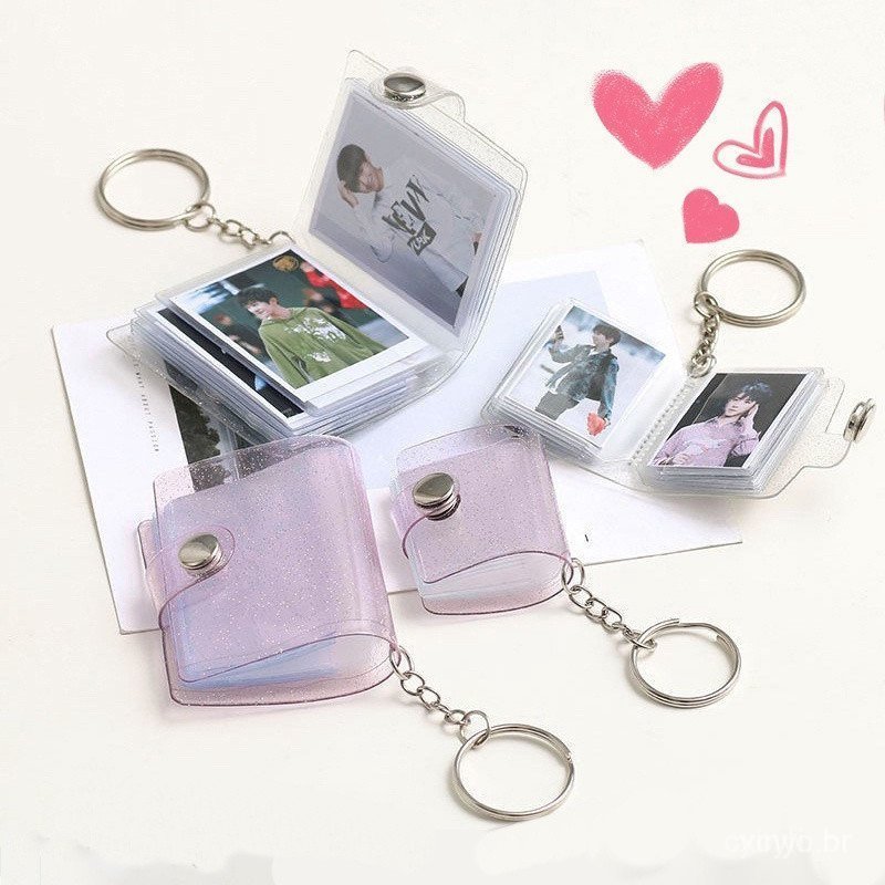 Mini Álbum De Fotos , Chaveiro Fofo , Porta-Cartões Transparente , Armazenamento Portátil De Imagens ENIA