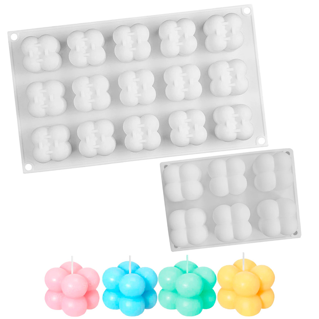 Kit Forma Molde Vela Artesanal Bolinhas Cubo Mini Bubble 6 e 15 Cavidades Artesanato Sabonete Resina Parafina Decoração