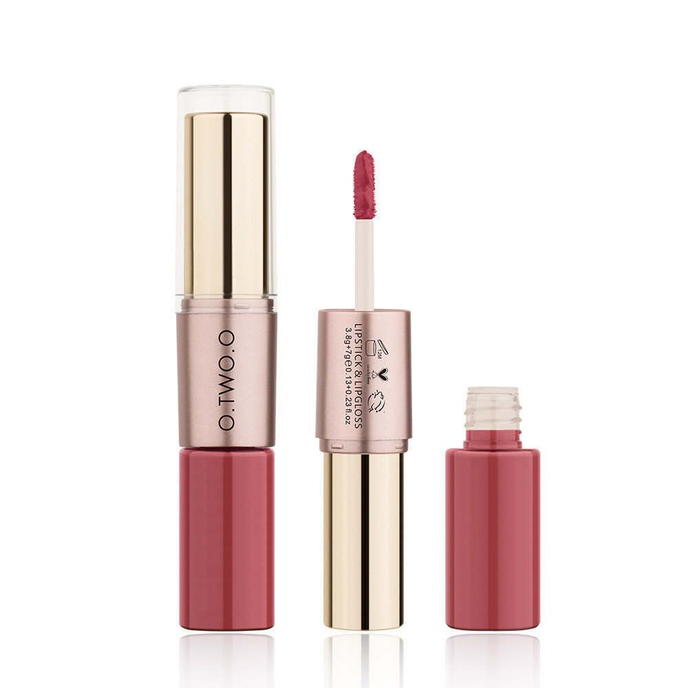 O.TWO.O Batom de brilho labial fosco de duas cabeças segurando não desbotado dois em um veludo mordida Li