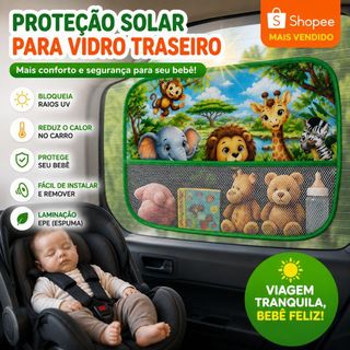 Protetor de Janela Solar Carro Bebê Infantil Vidro Quebra Sol Com Bolso Porta Brinquedos