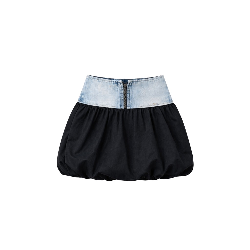 Saia Balone Jeans e Preta - KUKIXO