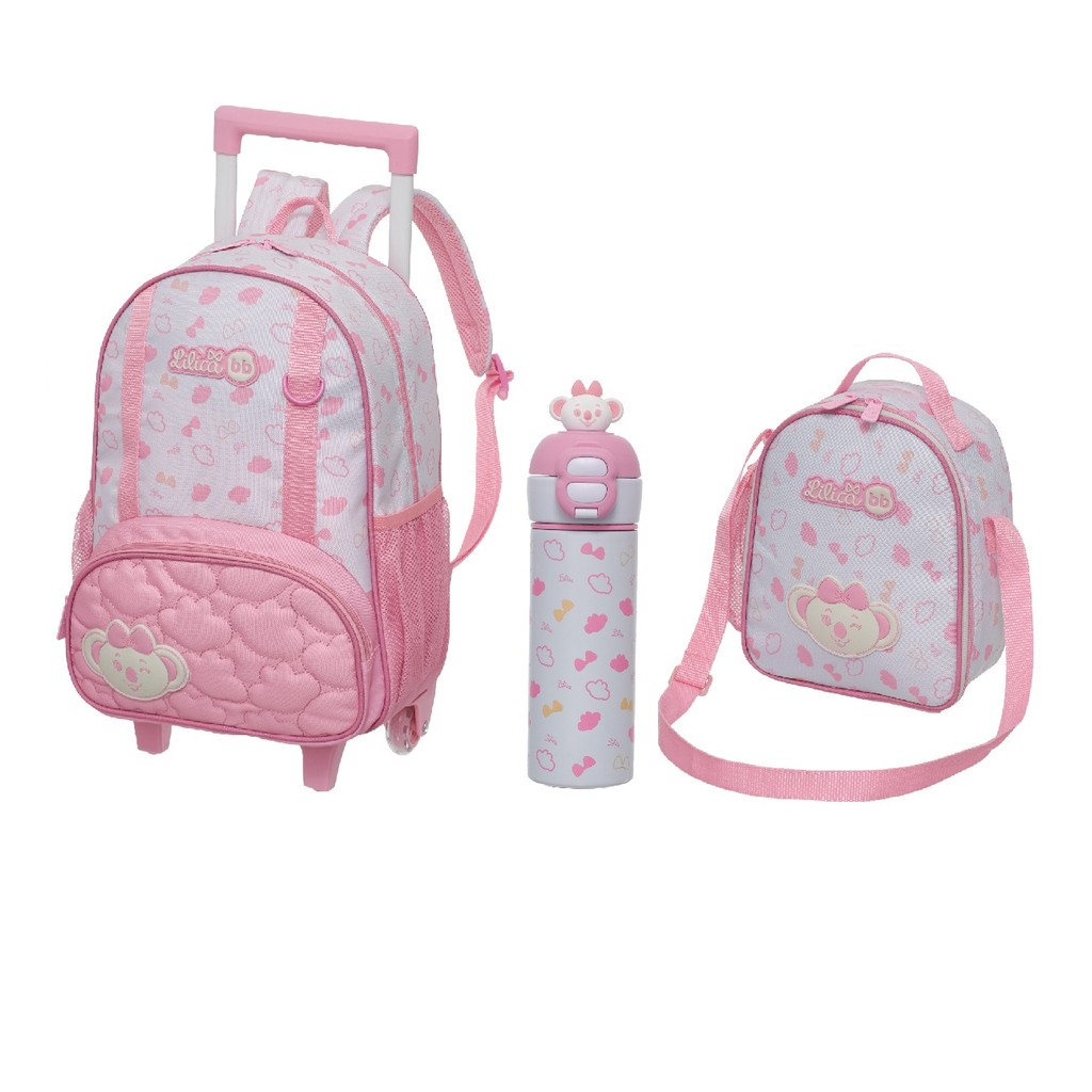 Kit Mochila de Rodinhas Lancheira GarrafaTérmica Lilica Ripilica Glow Pacific