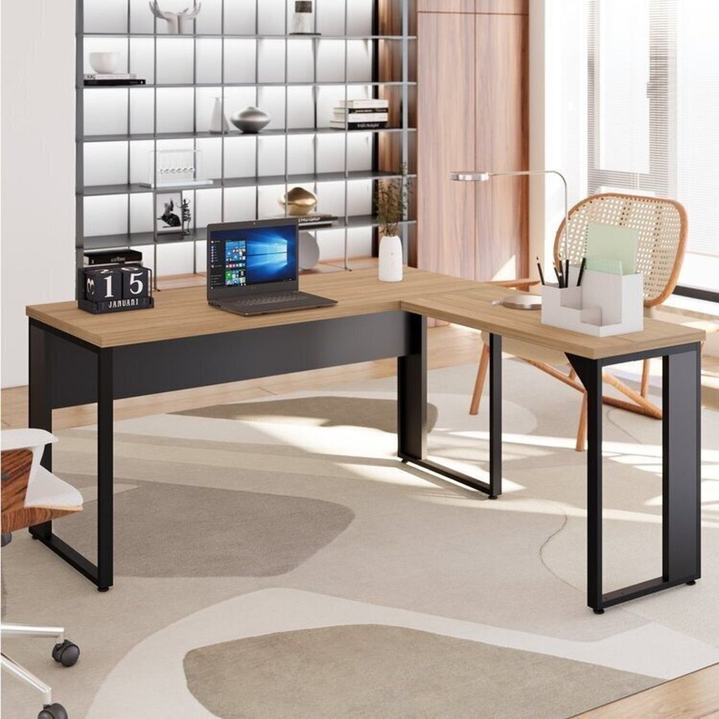 Escrivaninha Mesa Escritório Diretor em L 150cm Espresso Móveis Calvi E Preto Calvi/Preto