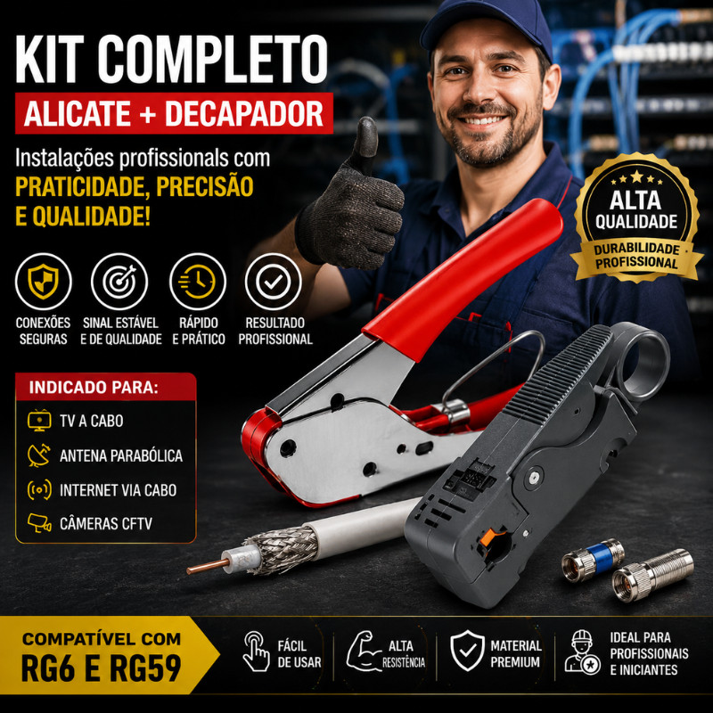 Alicate de Compressão RG6 RG59 + Decapador Cabo Coaxial TV Internet ou Itens Separados