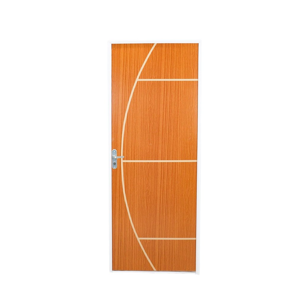Kit Porta de Madeira Decorada 215x85cm com Batente de Aço 06cm Gaúcha MGM Abertura Direita Marrom/Mogno Mogno