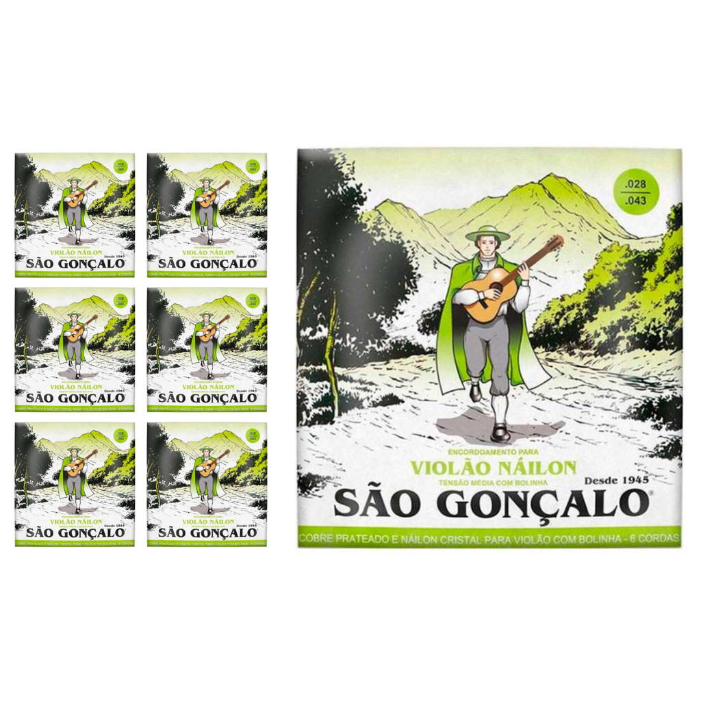 Kit 7 Jogos de Cordas P/Violão Nylon 028 São Gonçalo