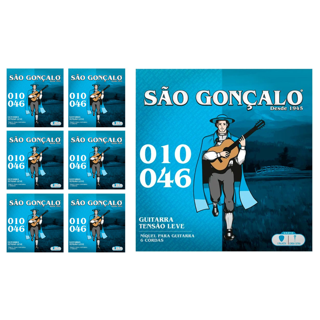 Kit 7 Jogos de Cordas Niquel P/Guitarra 010 São Gonçalo