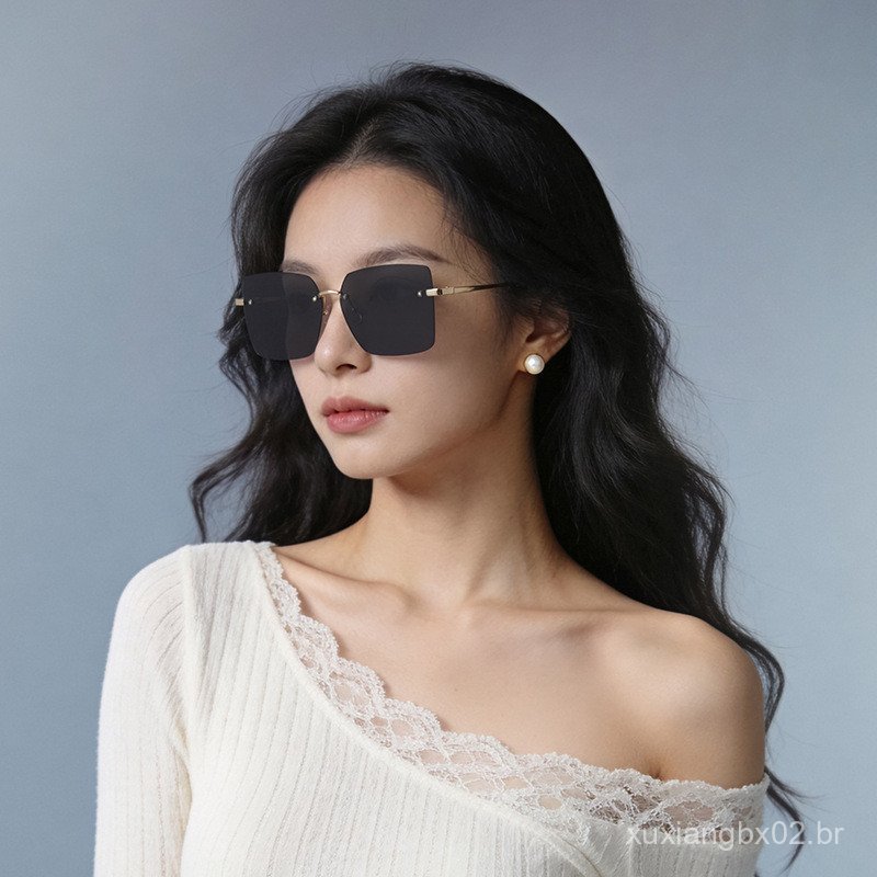 Óculos de Sol com Proteção UV para Mulheres, Óculos de Sol Sem Armação, Óculos de Sol com Armação de Metal, Óculos de So