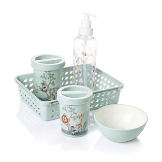Kit De Organização Bichinhos Verde Com Cesta Dispenser Molhadeira Porta Algodão E Porta C…