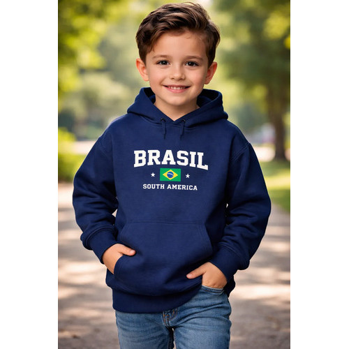Moletom Infantil Brasil Copa Canguru Capuz Inverno Lançamento Esportivo