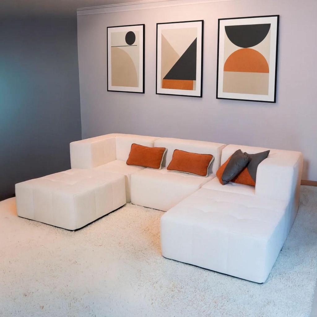 Imagem Sofá Modular Boucle 3 Lugares com 2 Braços e 2 Chaises para Sala Moderna Premium