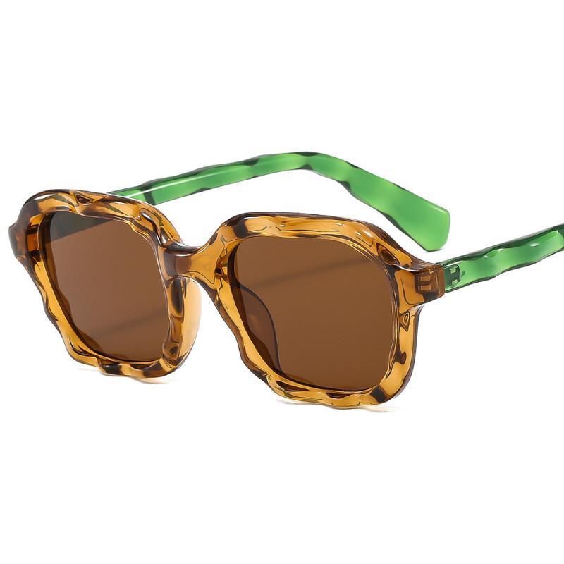 Óculos de Sol Vintage Quadrados com Forma de Onda Única, Óculos de Sol Femininos de Moda com Dupla Cor, Óculos de Sol Ma