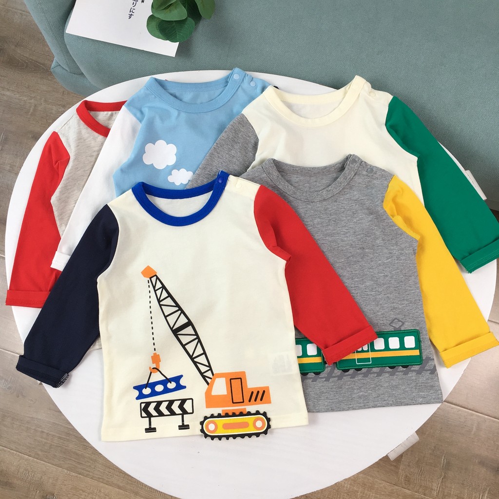 90-140 japonês crianças puro algodão manga comprida camiseta tridimensional motocicleta topo meninos primavera outono pu
