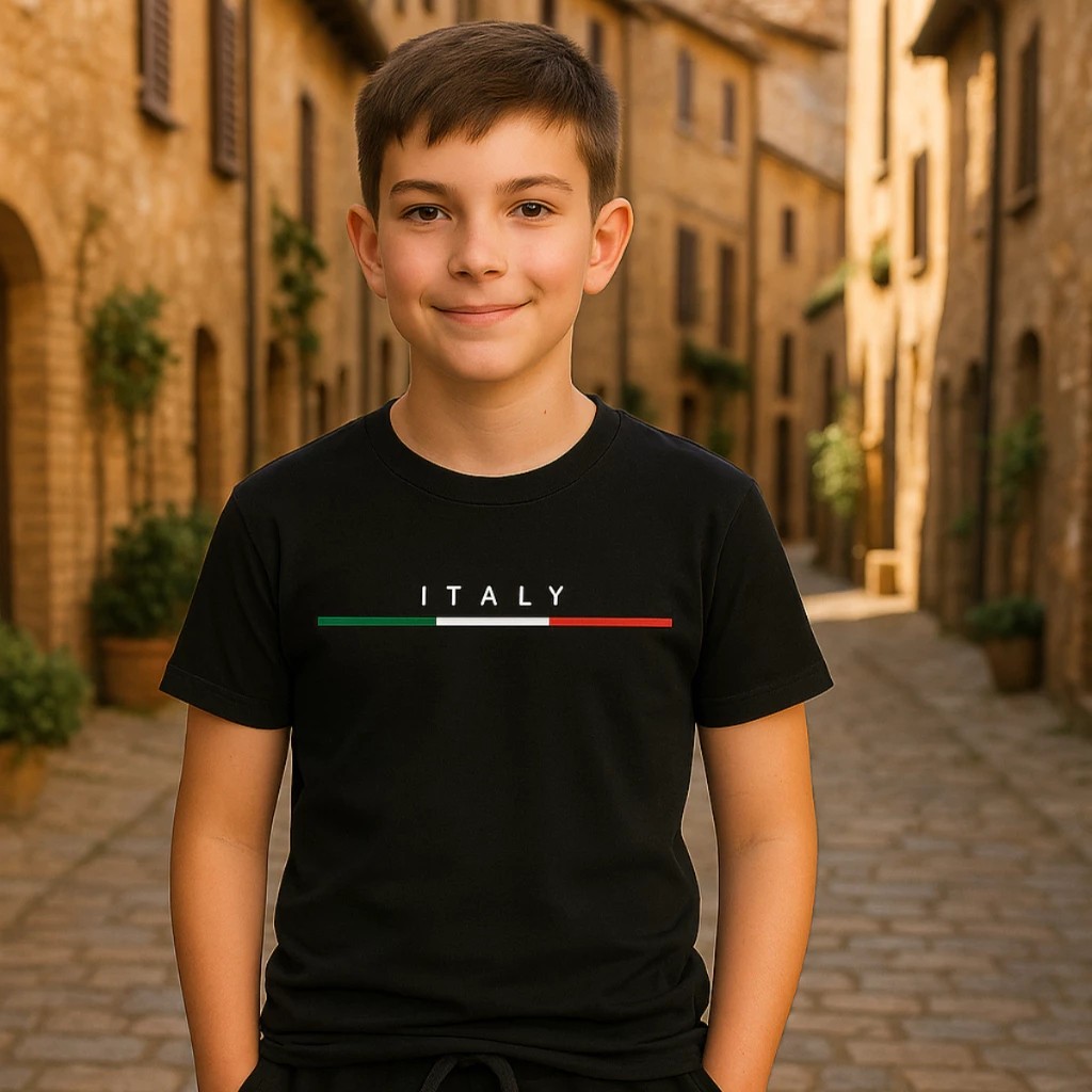 Camiseta Infantil Estampada Italy  Divertida Menino Menina 100% Algodão Confortável Dia a Dia Estilosa Escolar
