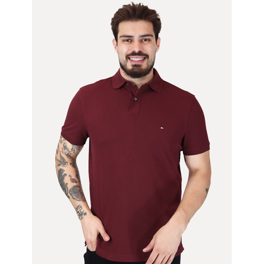 Polo Tommy Hilfiger Original Masculina Regular Piquet 1985 Bordô