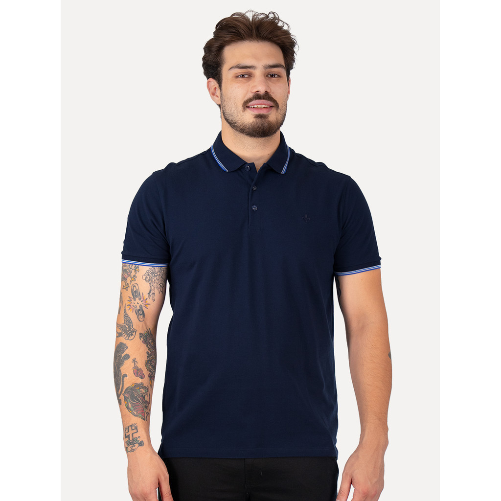 Polo Dudalina Masculina Piquet Gola Frisos Degrade Original Azul Marinho