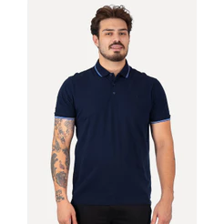 Polo Dudalina Masculina Piquet Gola Frisos Degrade Original Azul Marinho