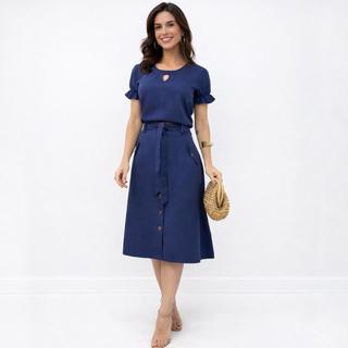 Conjunto Saia e Blusa Feminino em Linho Premium Madeirados Moda Evangélica Chic