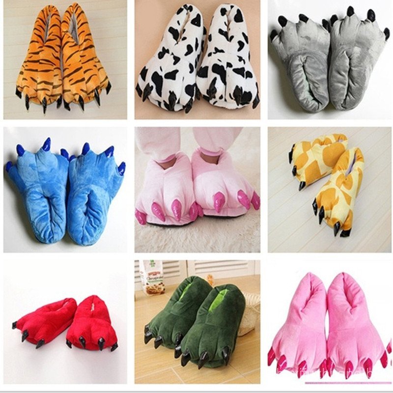 Chinelos De Garra De Dinossauro De Pelúcia Quentes De Inverno Para Adultos E Crianças .