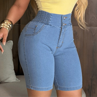 Shorts Cintura Alta Até no Umbigo Veste Bem Ciclista (Até no Joelho) Bermudas Jeans Femininas Lycra