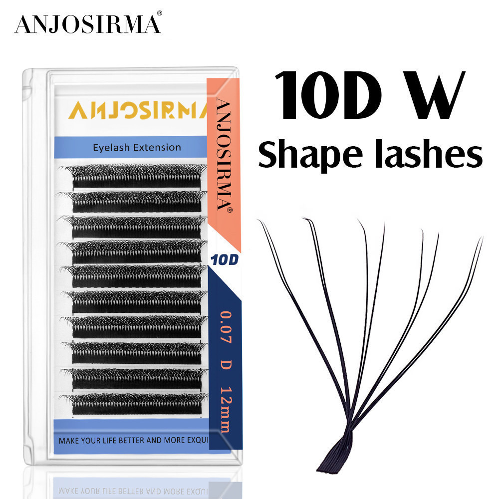 ANJOSIRMA Premium 10D W-Type Cílios Postiços de Mink Preto Fosco Único C D Curl Alta Qualidade Dupla Camada 5D Seda Ferr