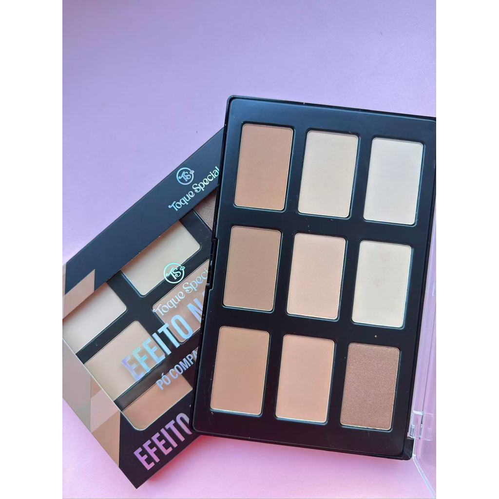 Paleta Pó Compacto + Iluminador Efeito Natural Maquiagem Profissional Contorno Facial-TS01235